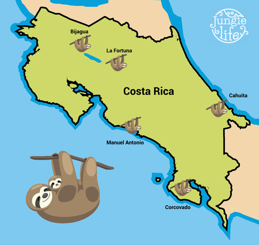Map of Sloths in Costa Rica