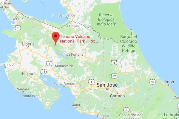 Tenorio Volcano National Park area map
